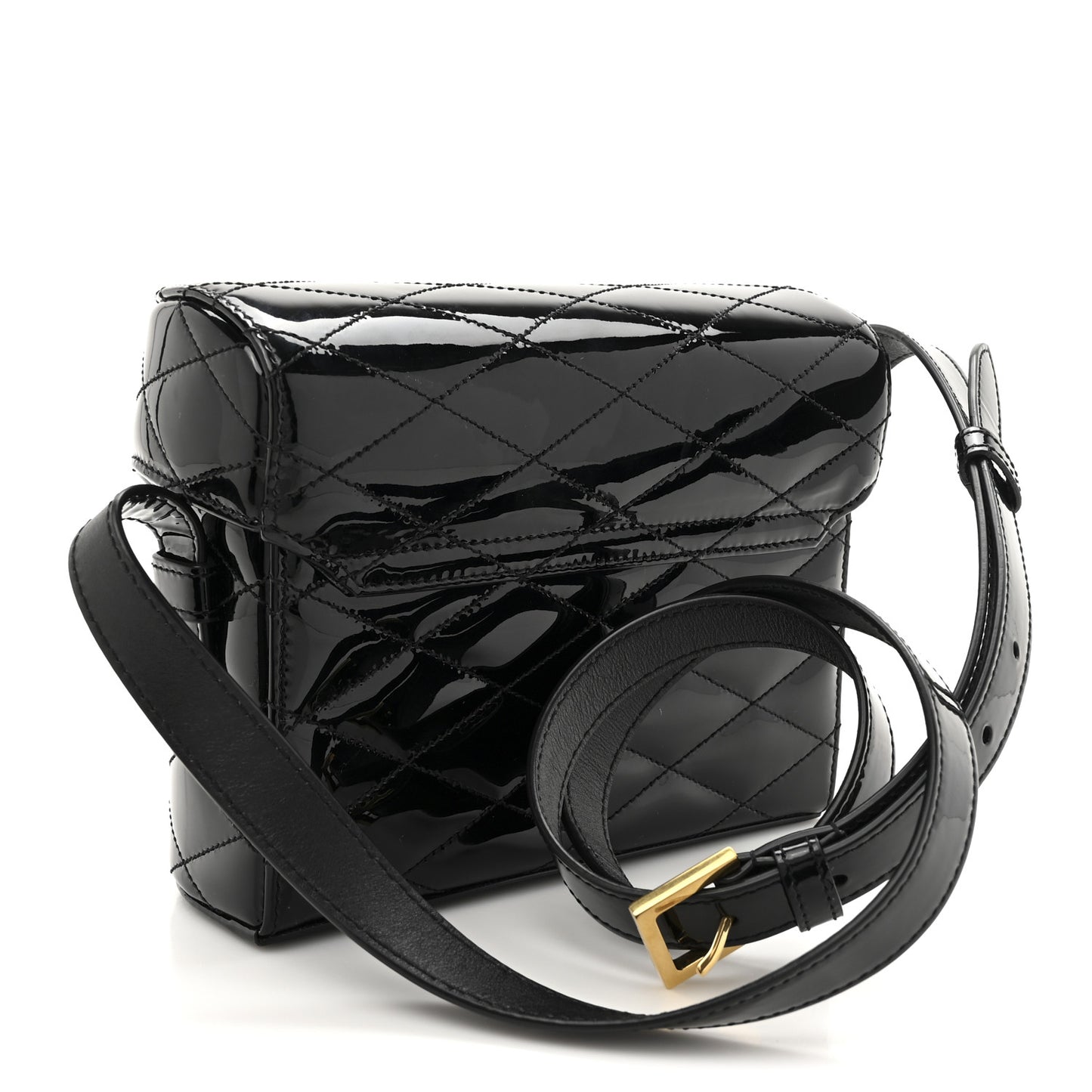 Patent Matelasse Monogram June Box Bag Black