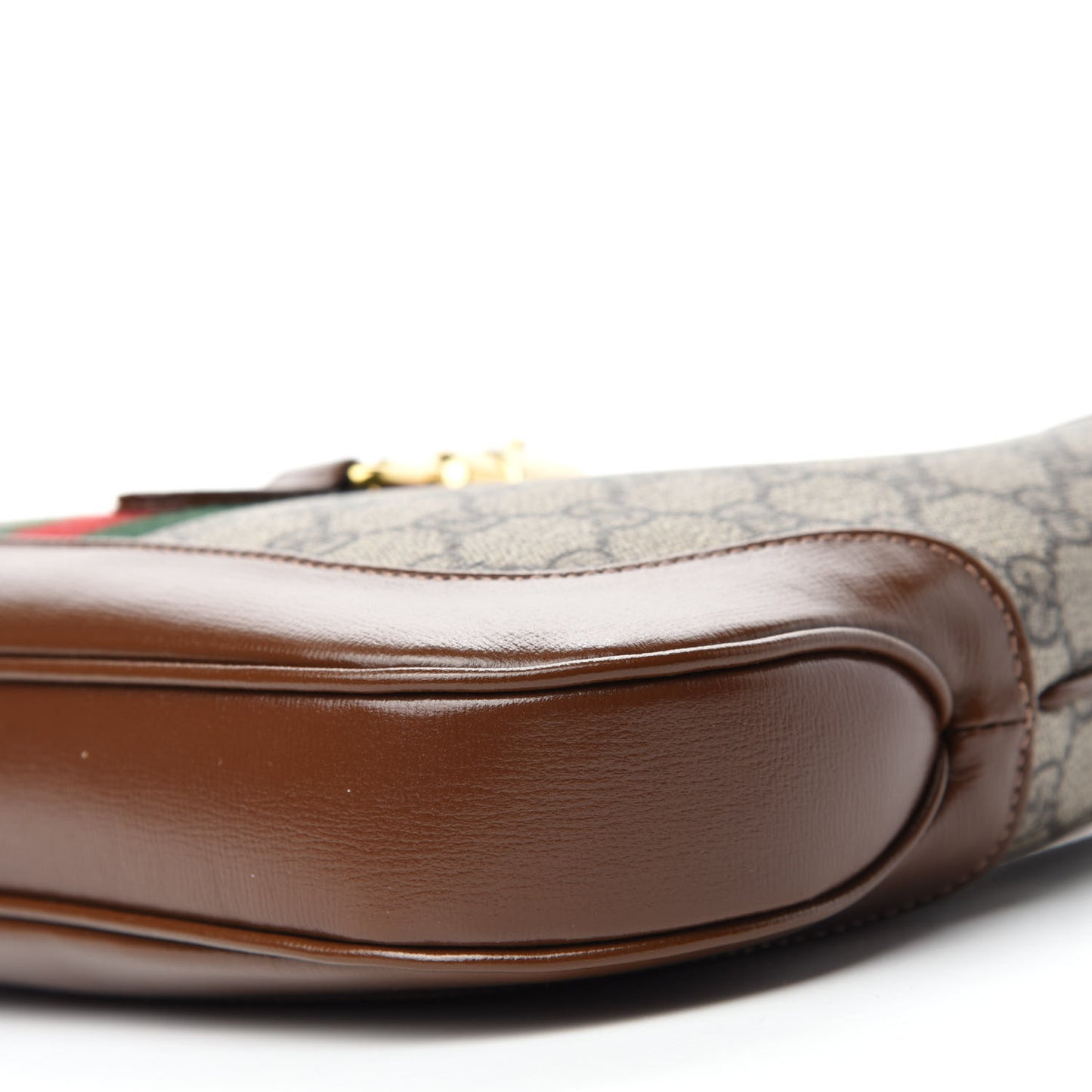 GG Supreme Monogram Azalea Calfskin Web Small Jackie 1961 Hobo Beige Ebony Brown Sugar