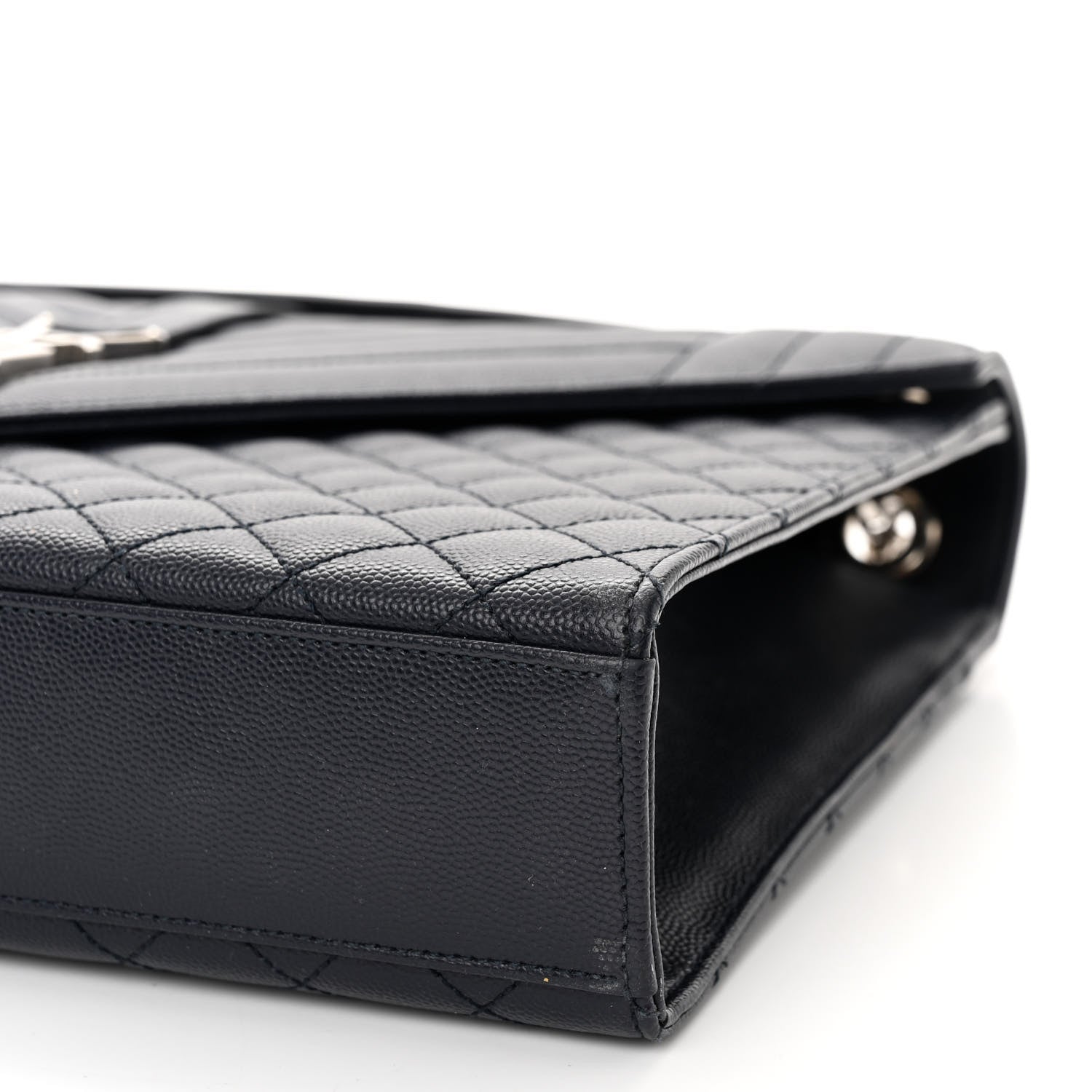 Saint Laurent Grain De Poudre Textured Mixed Matelasse Large Triquilt Monogram Satchel Deep Marine 9 of 10