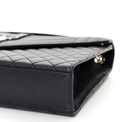 Saint Laurent Grain De Poudre Textured Mixed Matelasse Large Triquilt Monogram Satchel Deep Marine 9 of 10