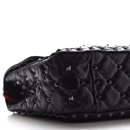 Valentino Garavani Craquele Nappa Medium Rockstud Spike Shoulder Bag Black 8 of 9