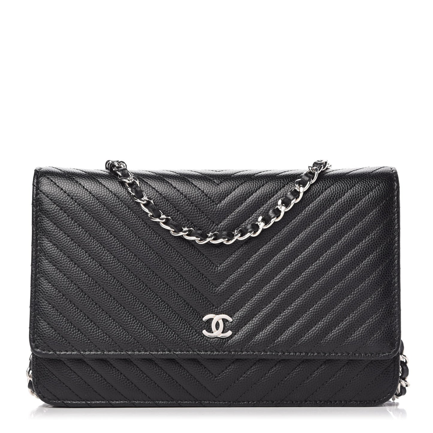 Caviar Chevron Quilted Wallet On Chain WOC Black