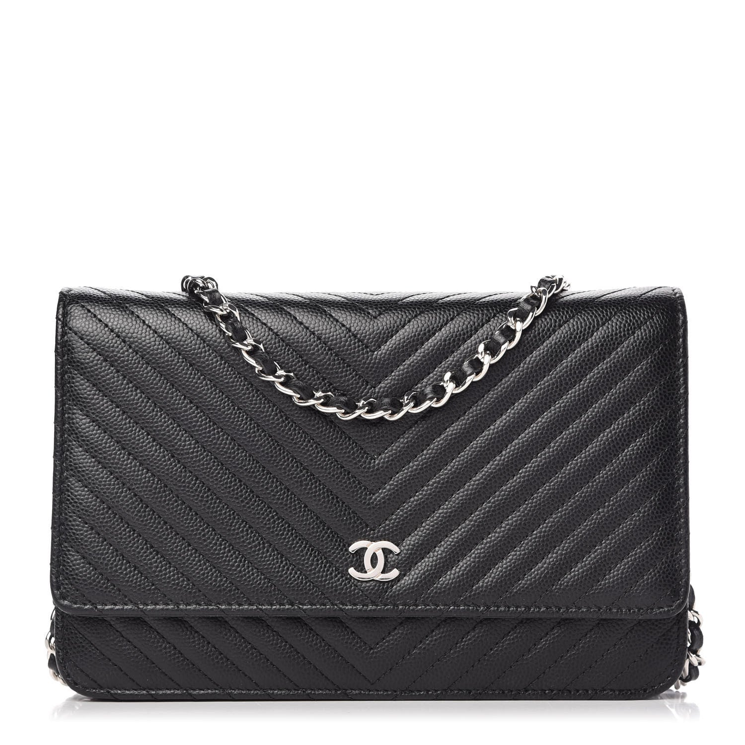 Chanel Caviar Chevron Quilted Wallet On Chain WOC Black 1 of 12