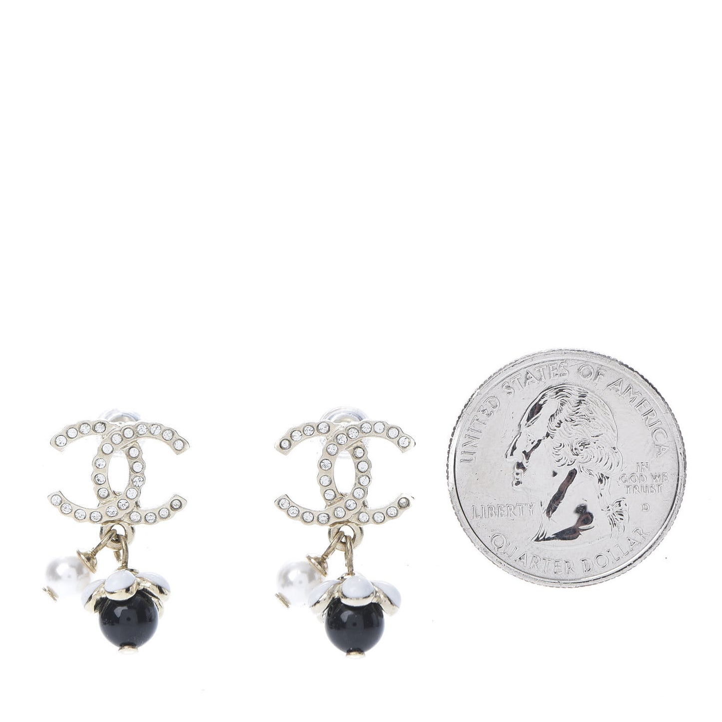 Crystal Bead Pearl CC Drop Earrings Gold White Black