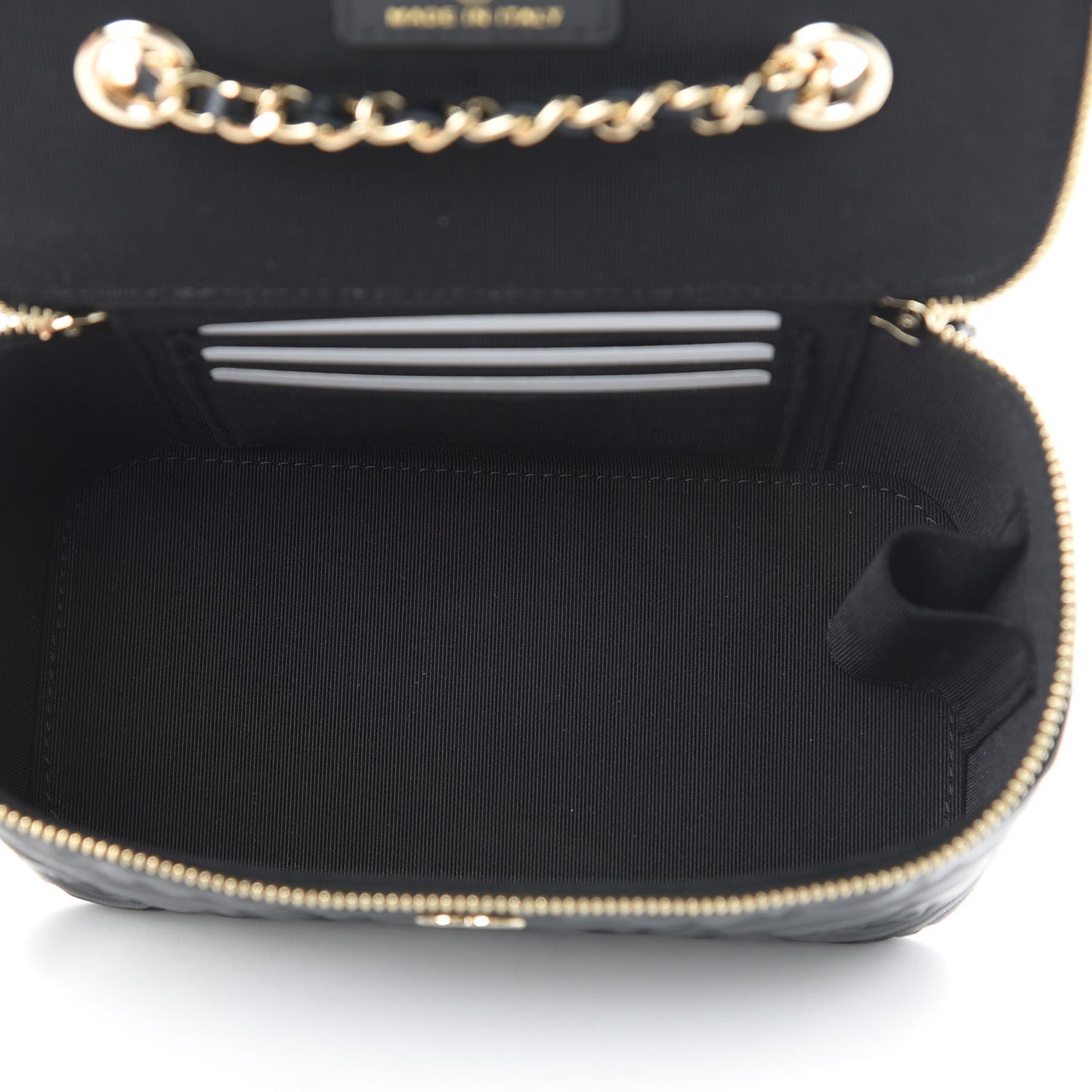 Lambskin Camellia Embossed Small Vanity Case With Chain Black
