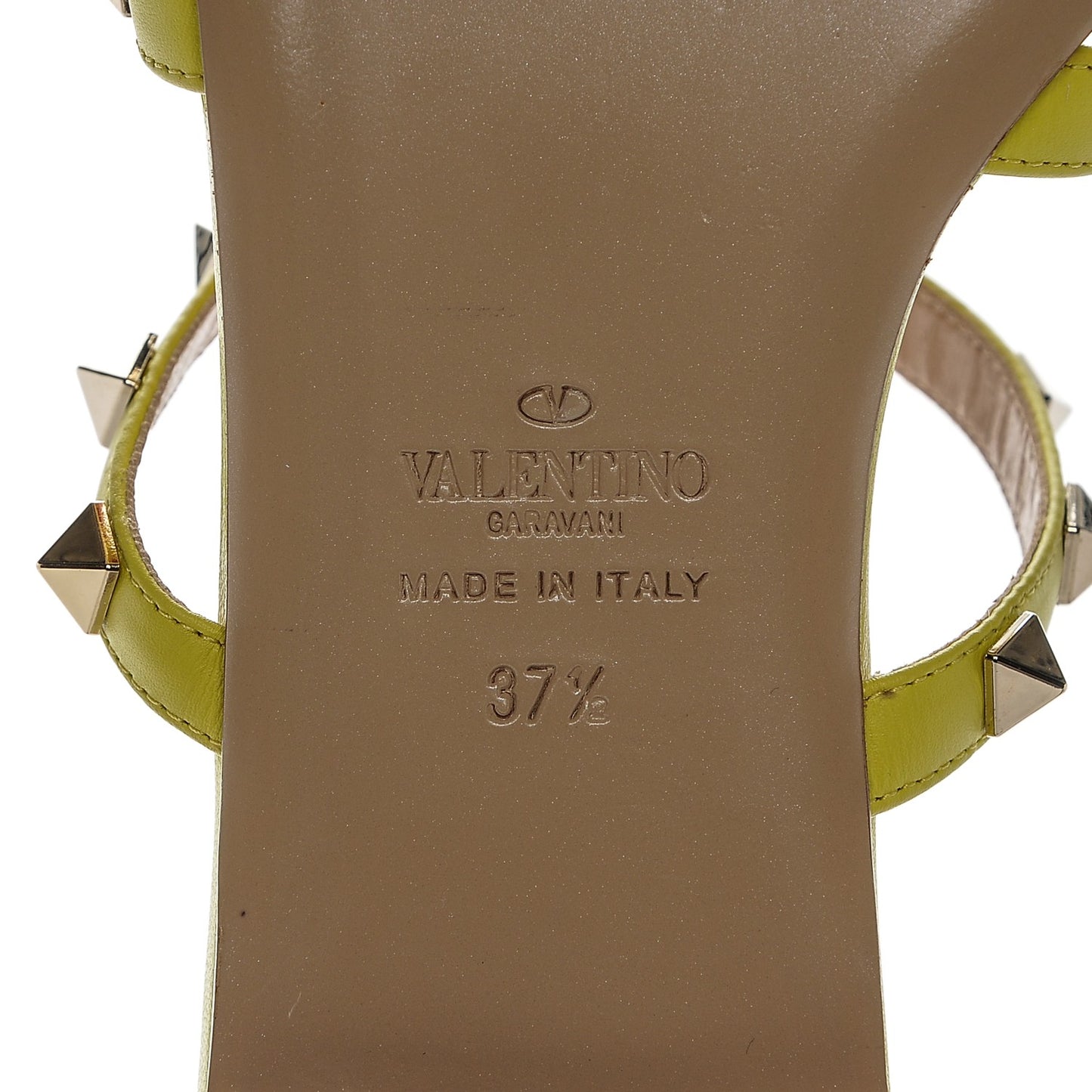Nappa Rockstud Caged Flat Slide Sandals 37.5 Acid Yellow
