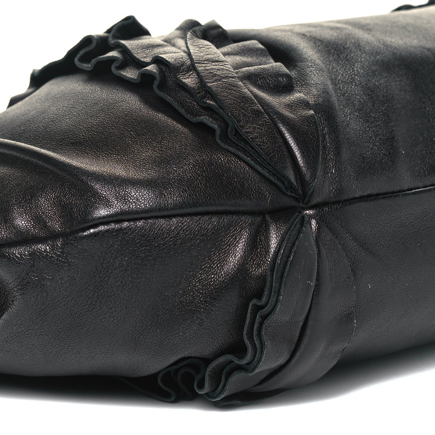 Nappa Ruffle Pochette Bag Black