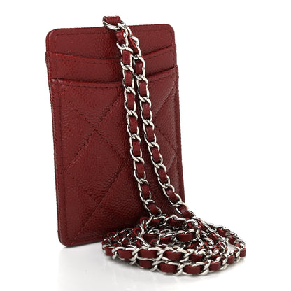 Chanel Caviar Quilted Card Holder On Chain Red 2 of 6