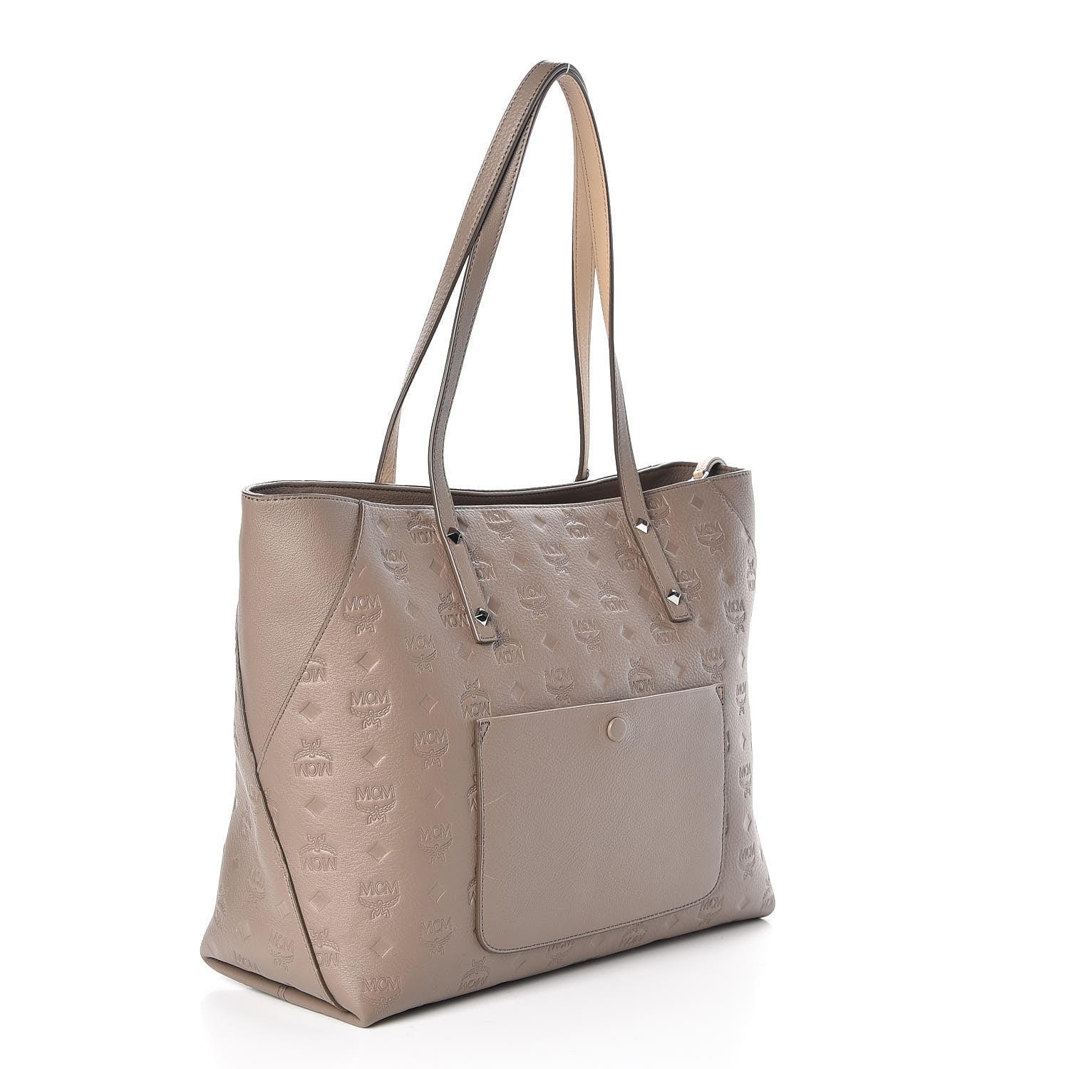 MCM Calfskin Ottomar Monogram Medium Klara Shopper Tote Urban Taupe 3 of 7