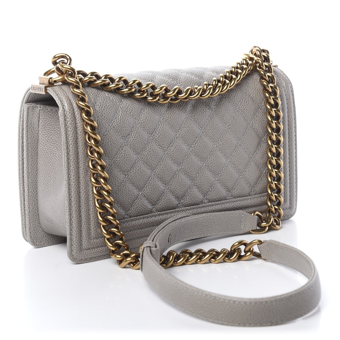 Caviar Quilted Medium Boy Flap Light Grey