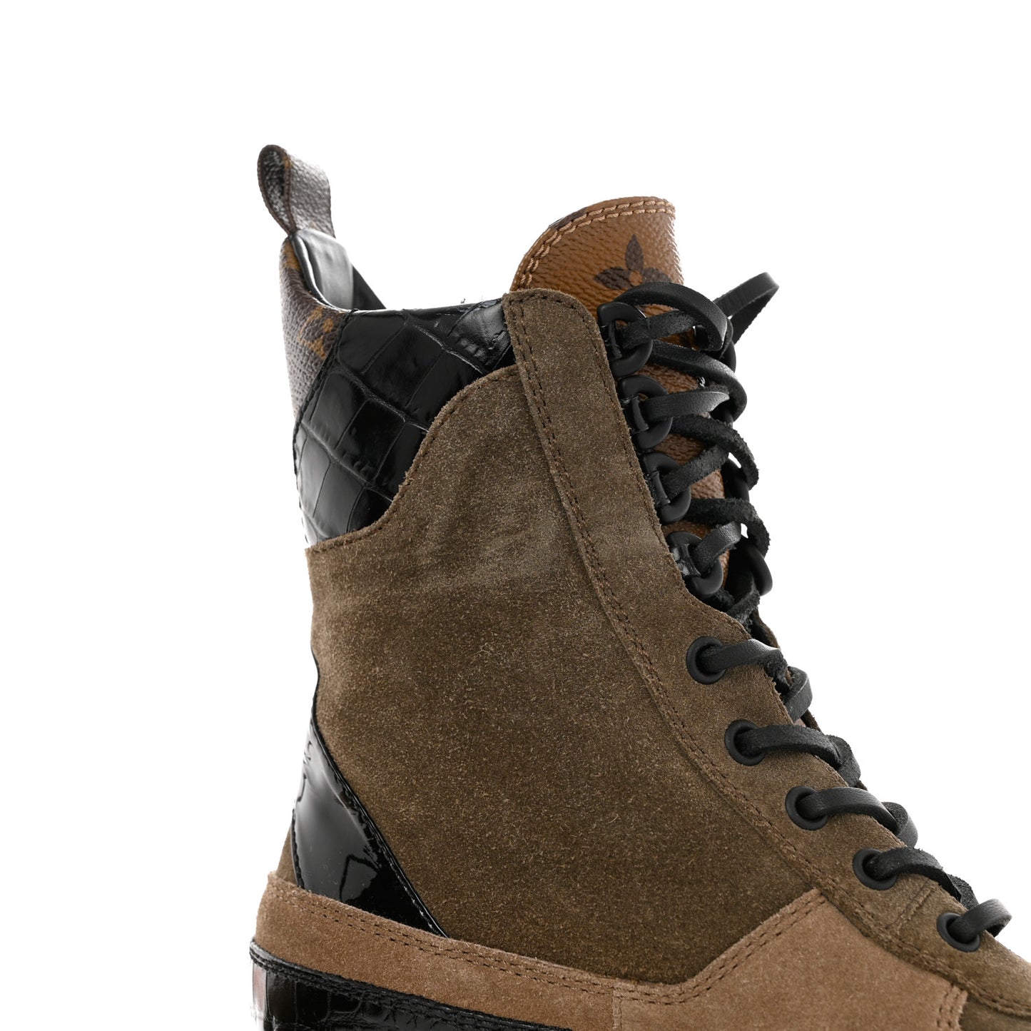 Suede Calfskin Monogram Laureate Platform Desert Boots 37 Taupe