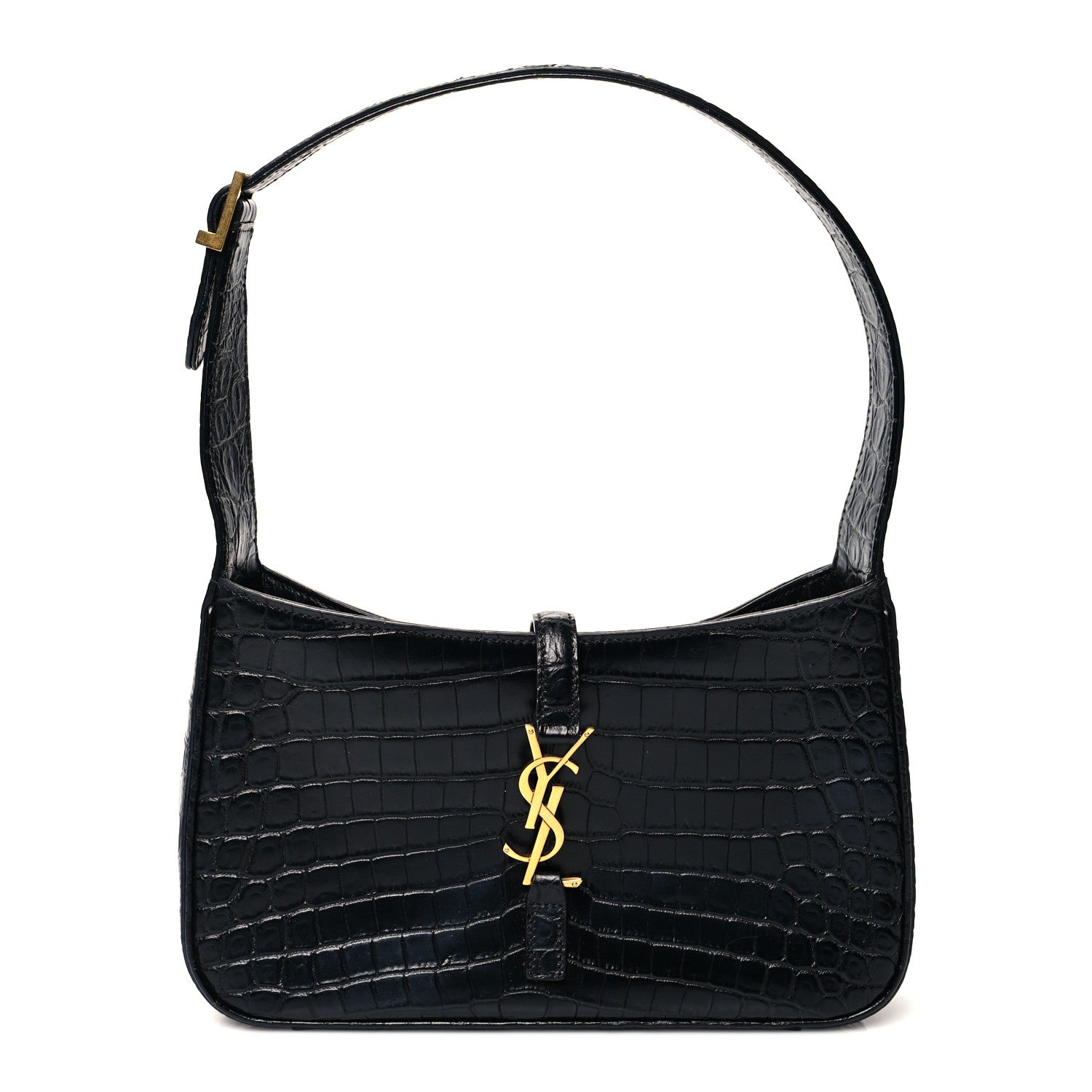 Saint Laurent Calfskin Crocodile Embossed Le 5 A 7 Hobo Black 1 of 9