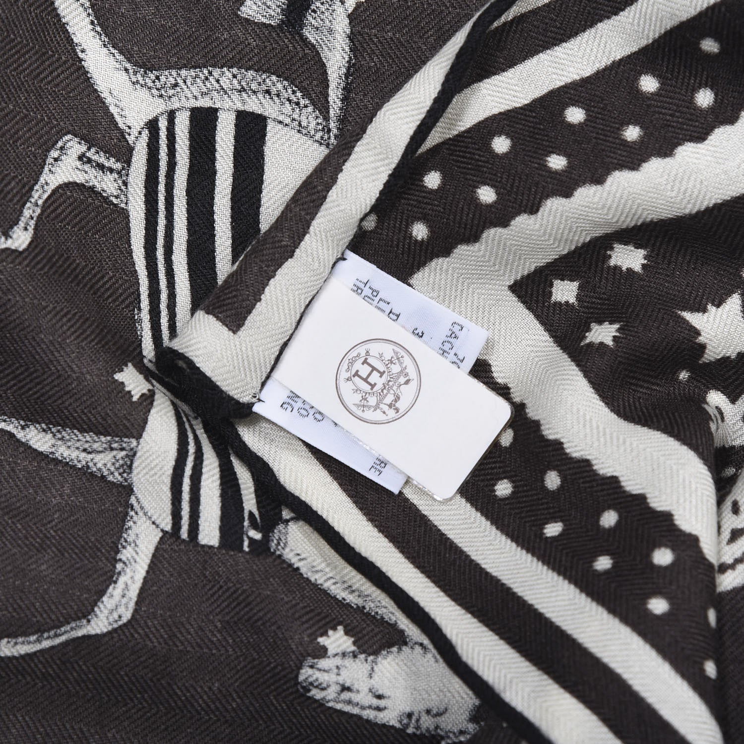 Hermes Cashmere Courvertures Et Tenues Shawl 140 Gris Taupe Black White 5 of 6