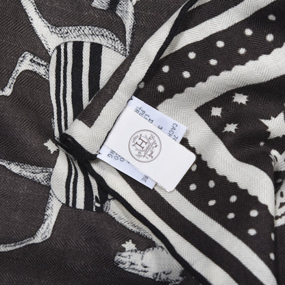 Hermes Cashmere Courvertures Et Tenues Shawl 140 Gris Taupe Black White 5 of 6