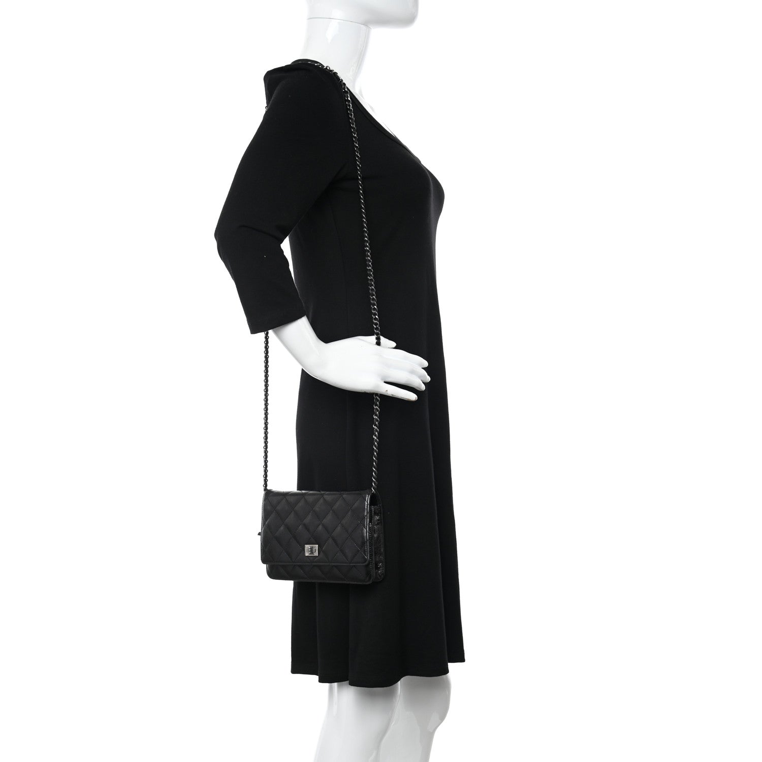 Chanel Metallic Aged Calfskin Quilted Reissue Wallet On Chain WOC Black 2 of 12