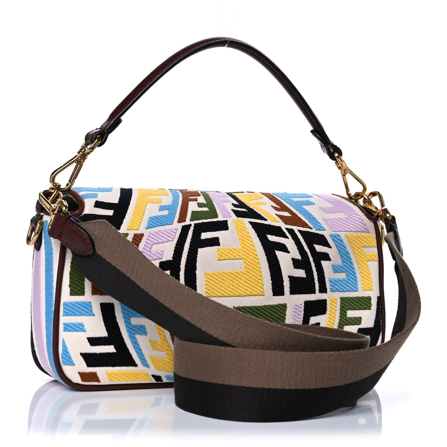 X SARA COLEMAN Canvas Vitello King Seta FF Fish Eye Embroidered Baguette Grezzo Multicolor Ghianda