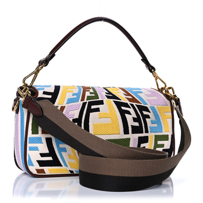 Fendi X SARA COLEMAN Canvas Vitello King Seta FF Fish Eye Embroidered Baguette Grezzo Multicolor Ghianda 3 of 13