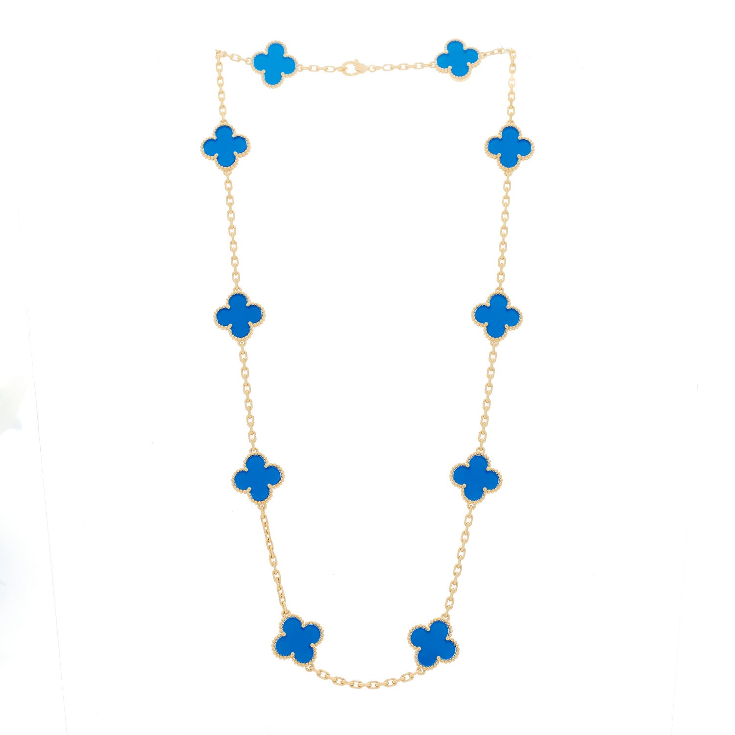 Van Cleef & Arpels 18K Yellow Gold Blue Agate 10 Motifs Vintage Alhambra Necklace 3 of 7