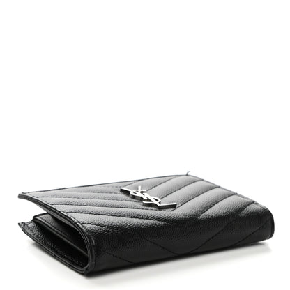 Saint Laurent Grain De Poudre Matelasse Chevron Monogram Zipped Two-Part Wallet Black 4 of 9