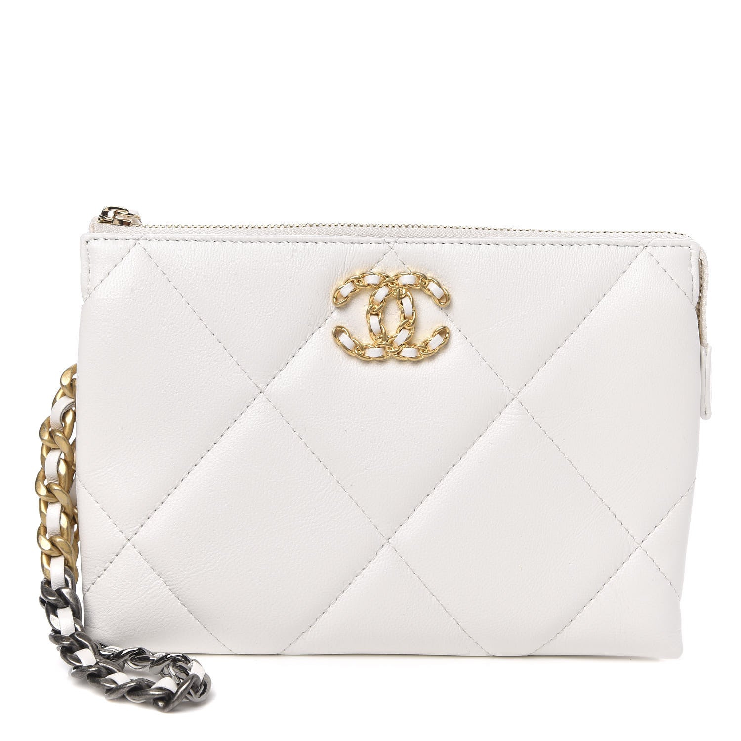Chanel Shiny Goatskin Quilted 19 Small Pouch With Handle White 1 of 7