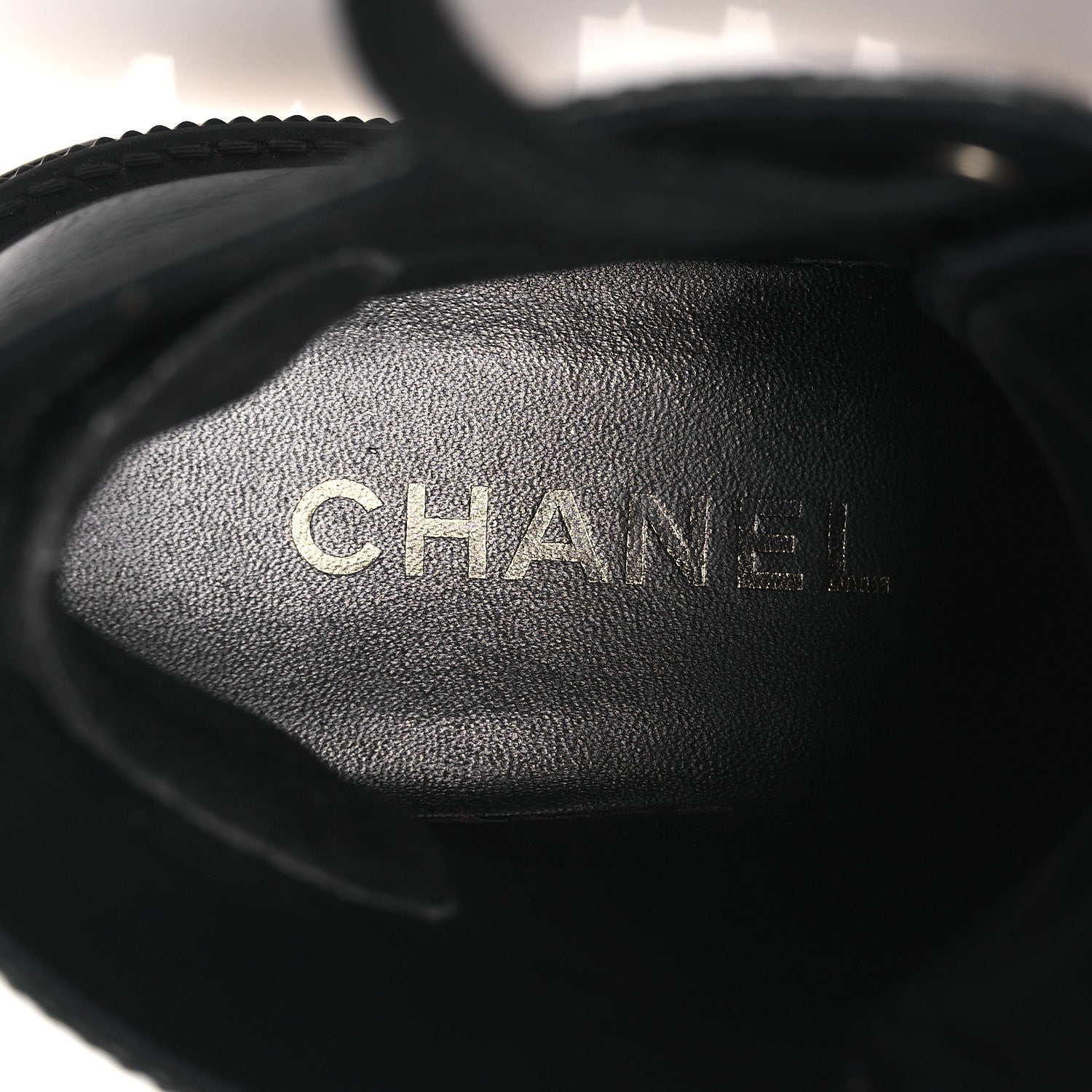Chanel Grained Calfskin Shiny Calfskin CC Lace Up Combat Boots 37.5 Black 9 of 13