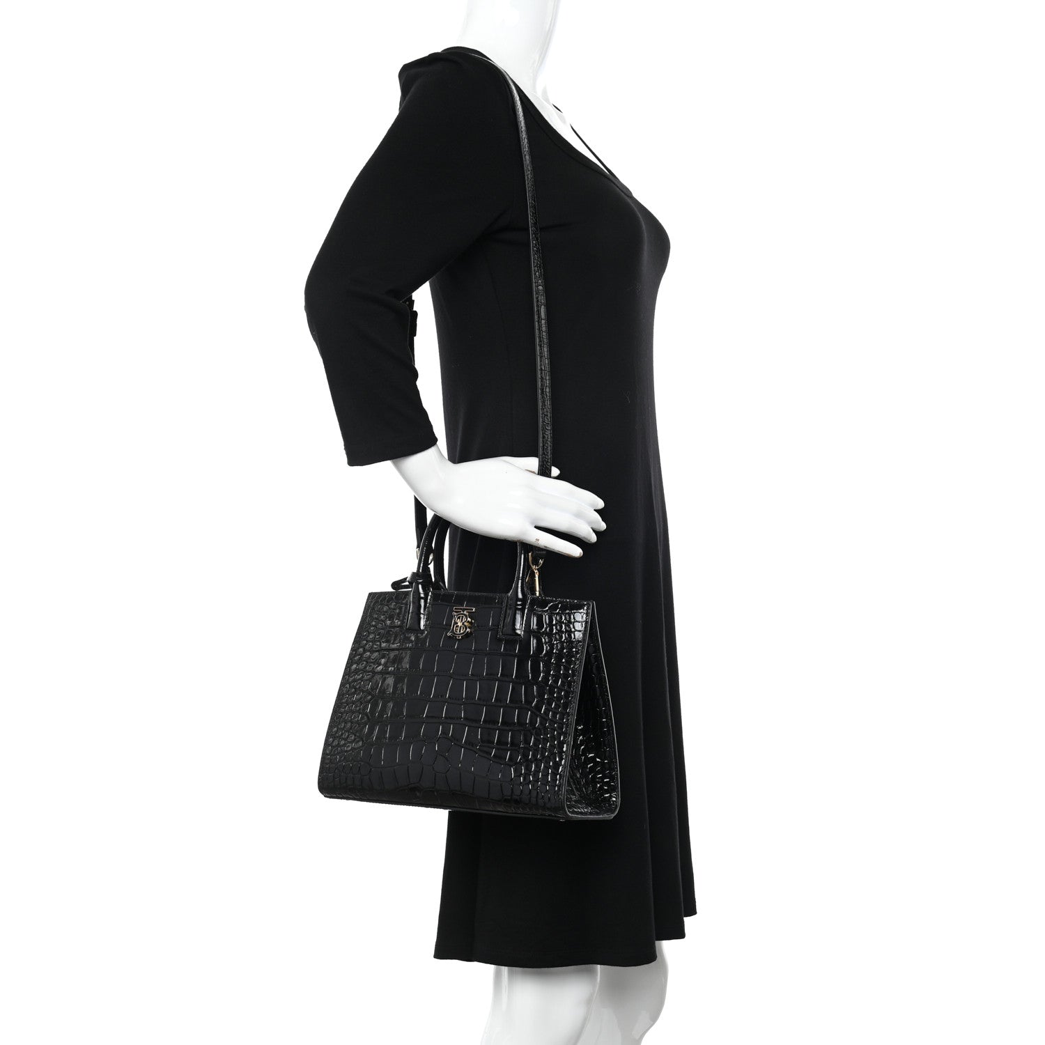 Burberry Crocodile Embossed Calfskin Mini Frances Tote Black 2 of 9