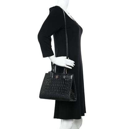 Burberry Crocodile Embossed Calfskin Mini Frances Tote Black 2 of 9