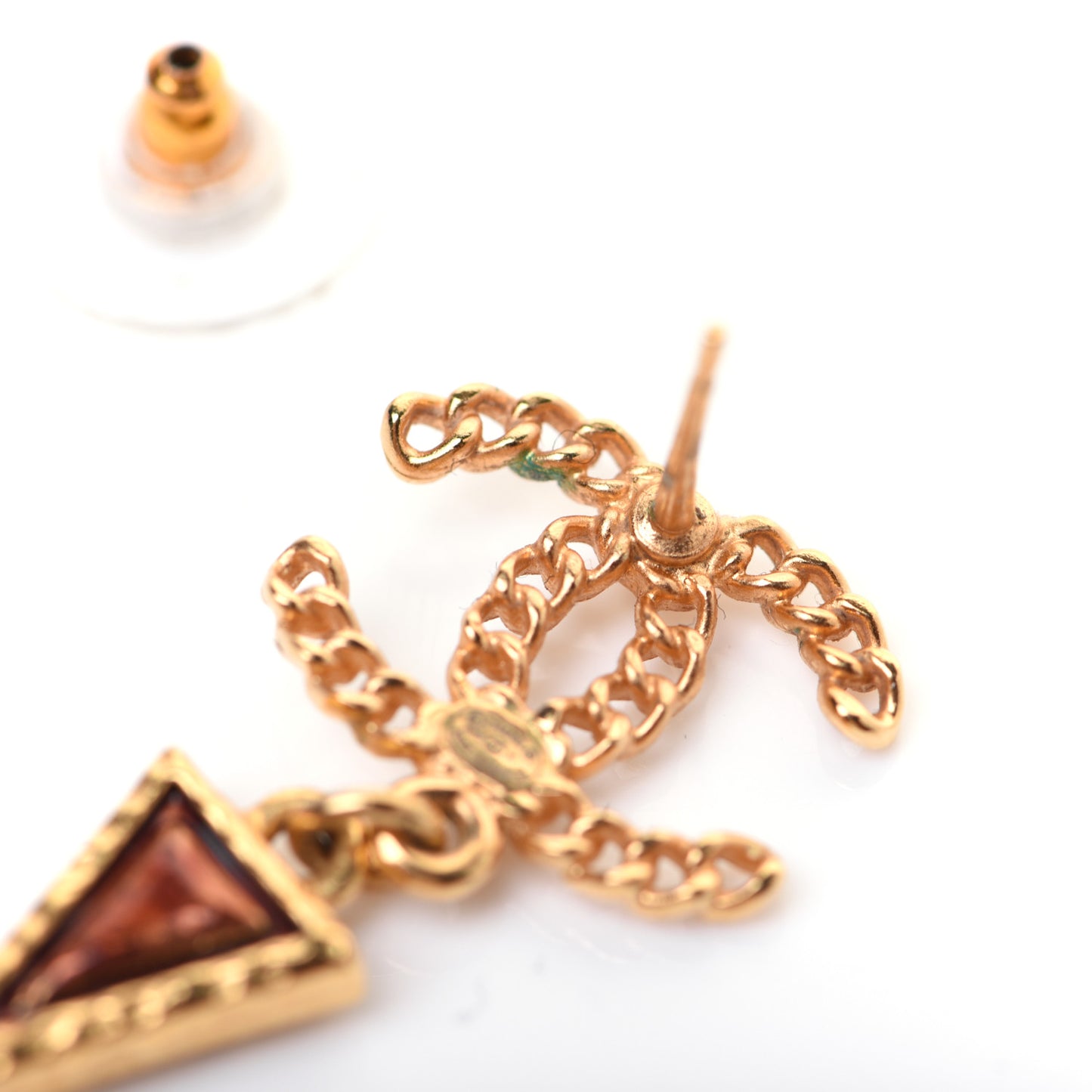 CC Chain Link Pearl Drop Earrings Gold