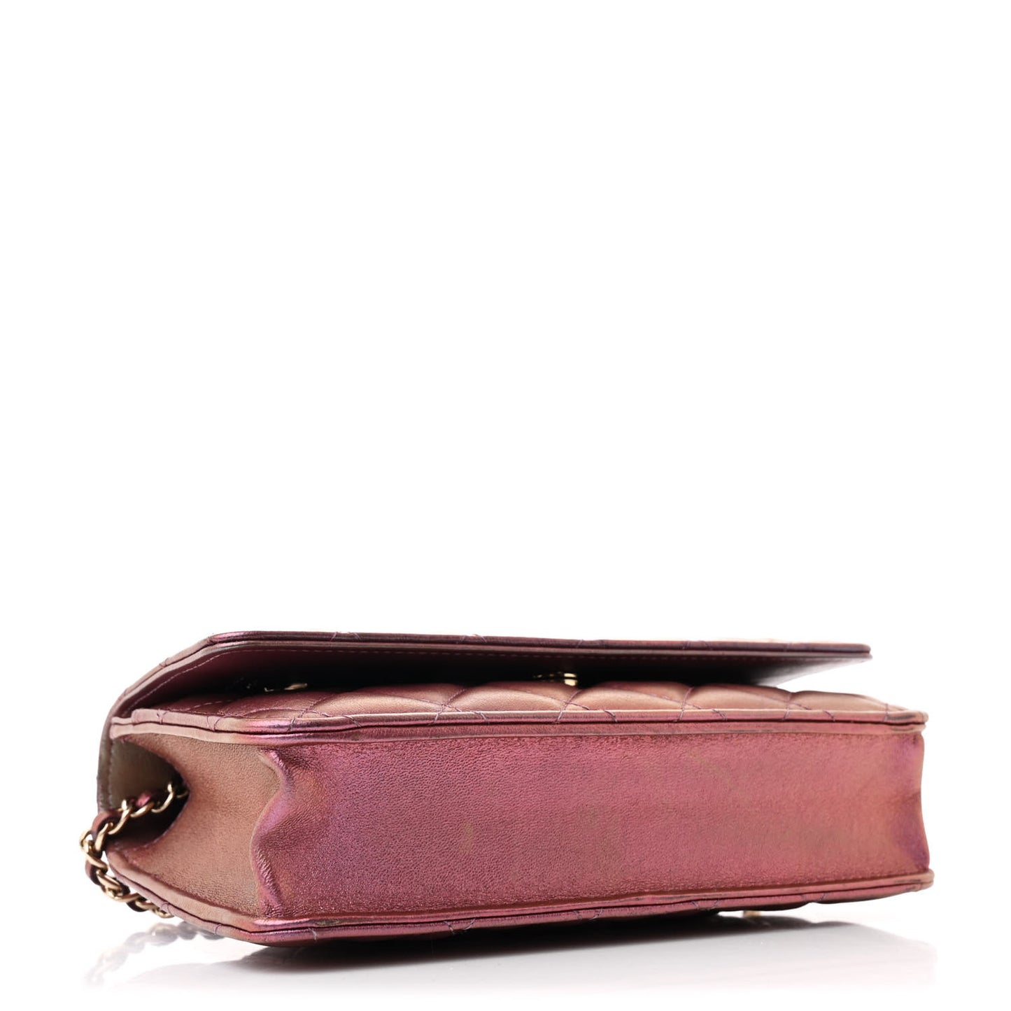 Iridescent Lambskin Quilted Wallet On Chain WOC Purple