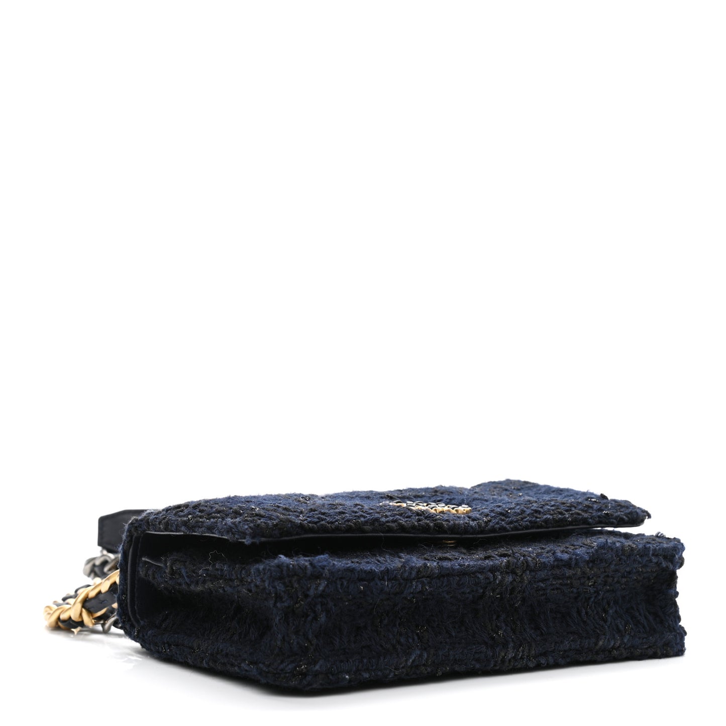 Wool Tweed Lambskin Quilted Chanel 19 Wallet On Chain WOC and Coin Purse Blue Black
