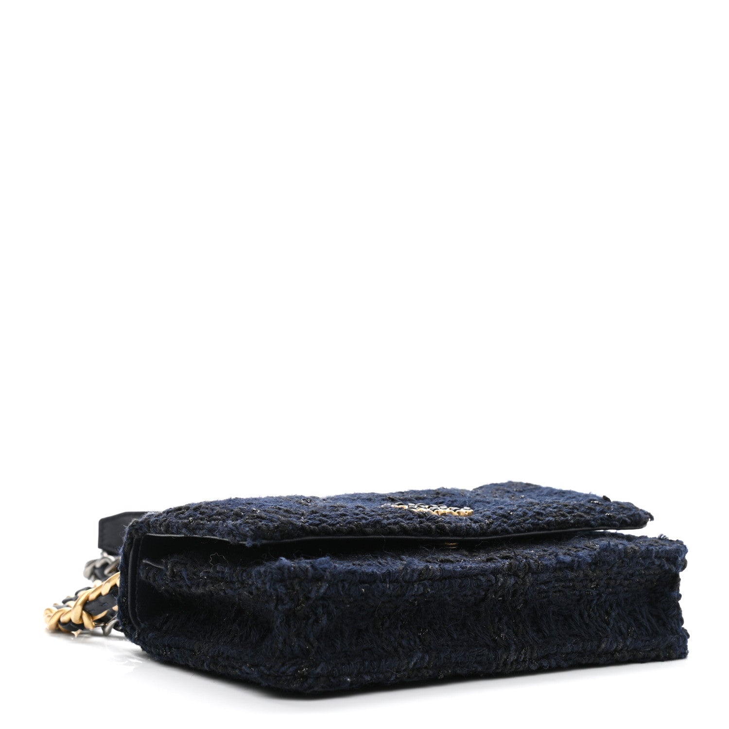 Chanel Wool Tweed Lambskin Quilted Chanel 19 Wallet On Chain WOC and Coin Purse Blue Black 3 of 11