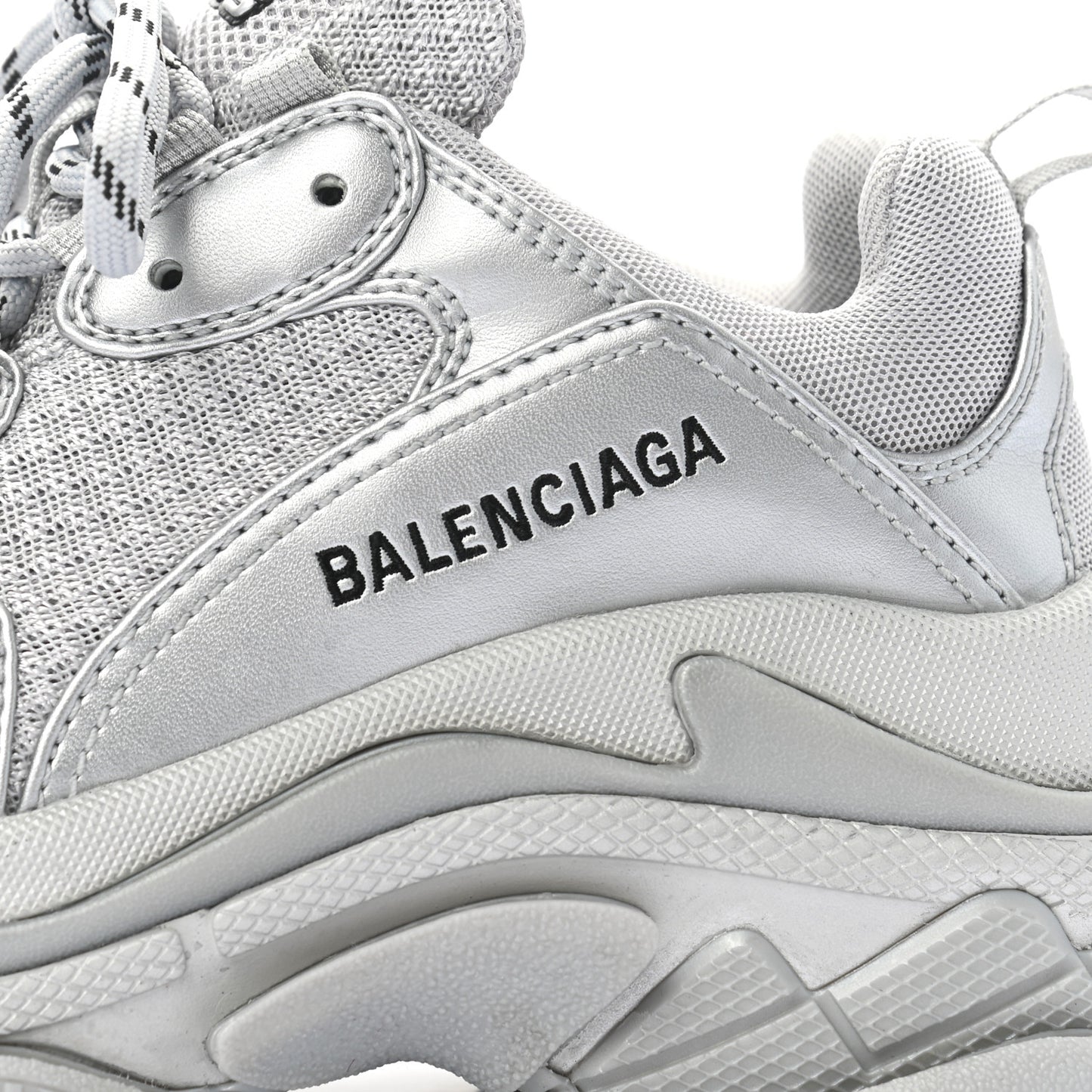 Metallic Fabric Mesh Womens Triple S Sneakers 37 Silver