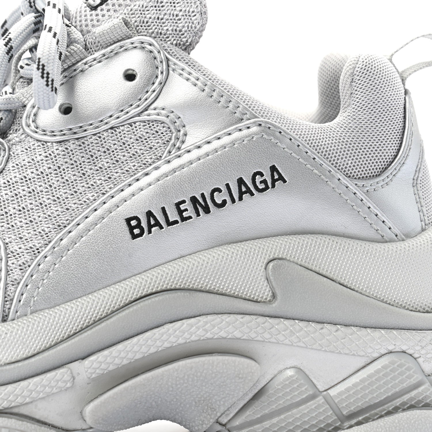 Balenciaga Metallic Fabric Mesh Womens Triple S Sneakers 37 Silver 9 of 10