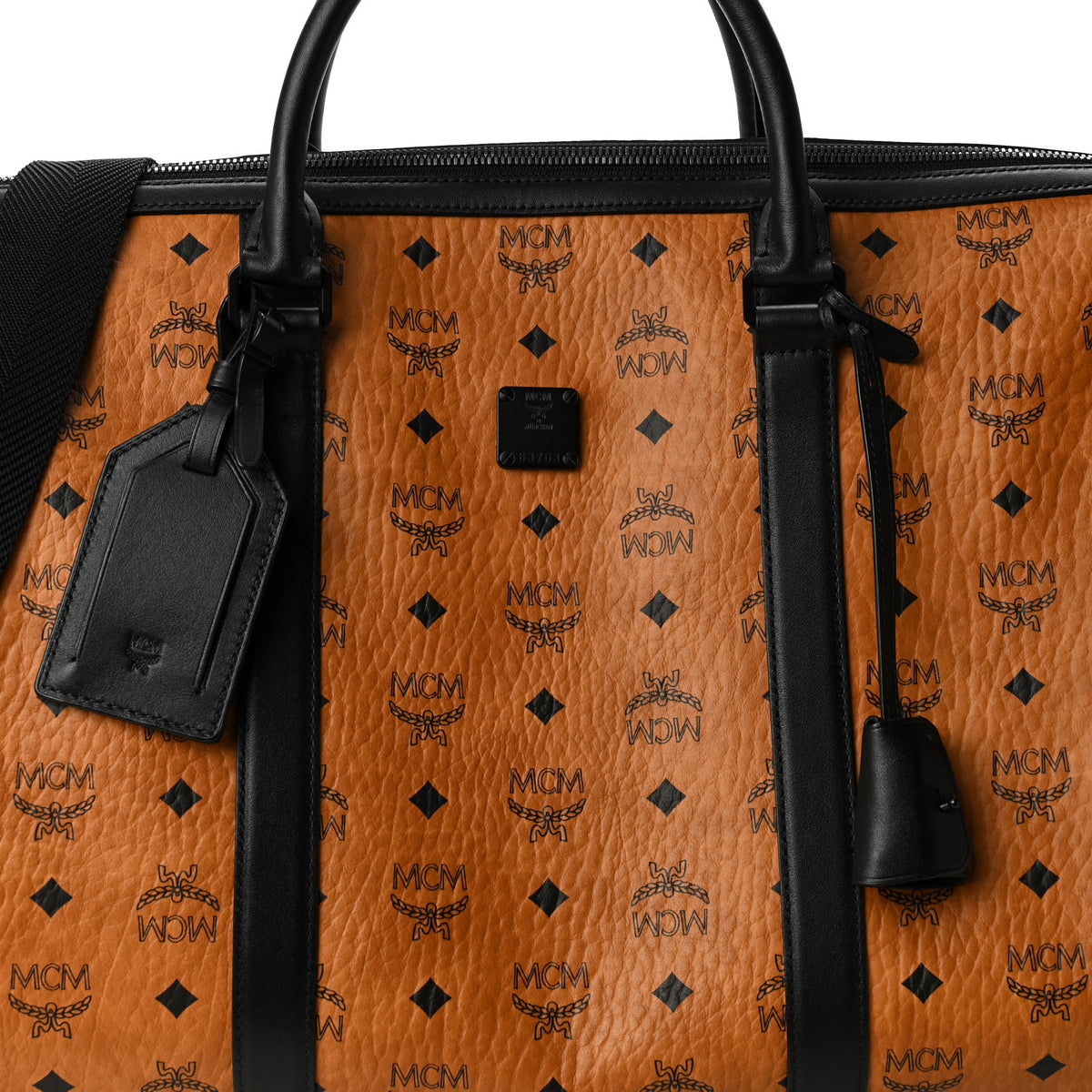 MCM Visetos Ottomar Weekender Duffle Bag Cognac Black 6 of 9