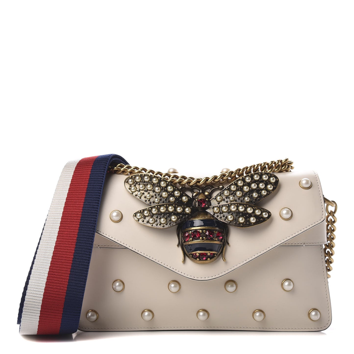 Nappa Pearl Studded Mini Queen Margaret Broadway Shoulder Bag Mystic White