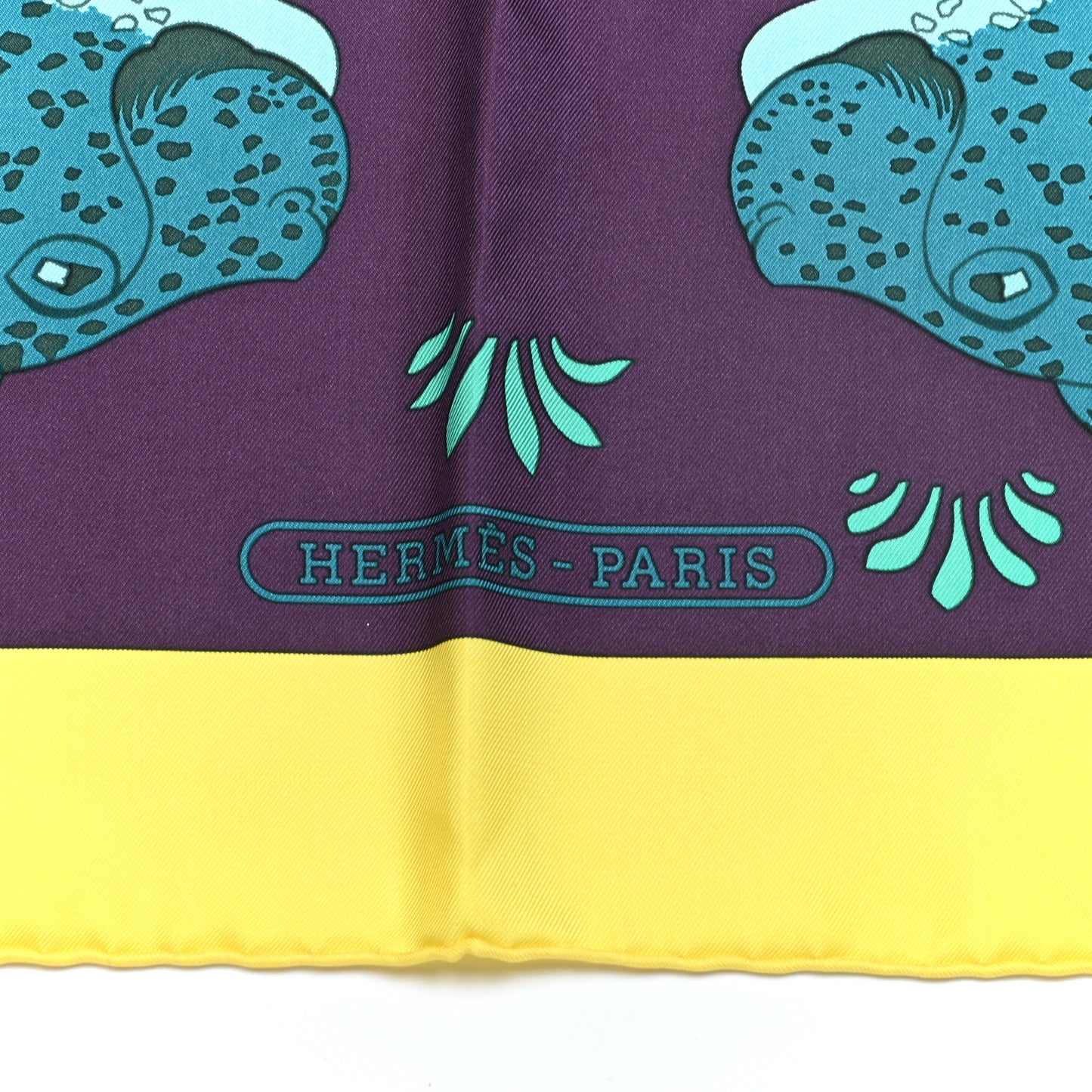 Silk Les Leopards Scarf 90 Jaune Vif Marine Canard