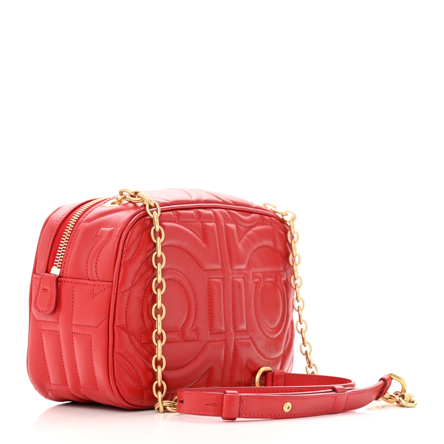 Calfskin Quilted Gancini Camera Bag Red