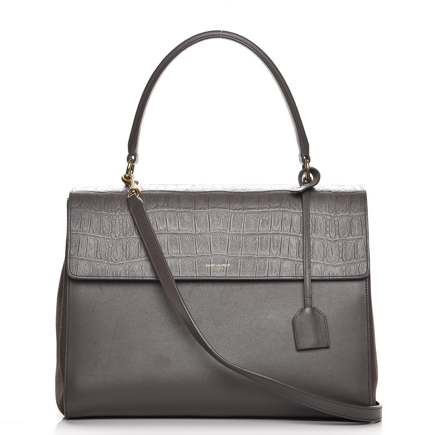 Saint Laurent Calfskin Crocodile Embossed Medium Moujik Top Handle Bag Fog 1 of 11
