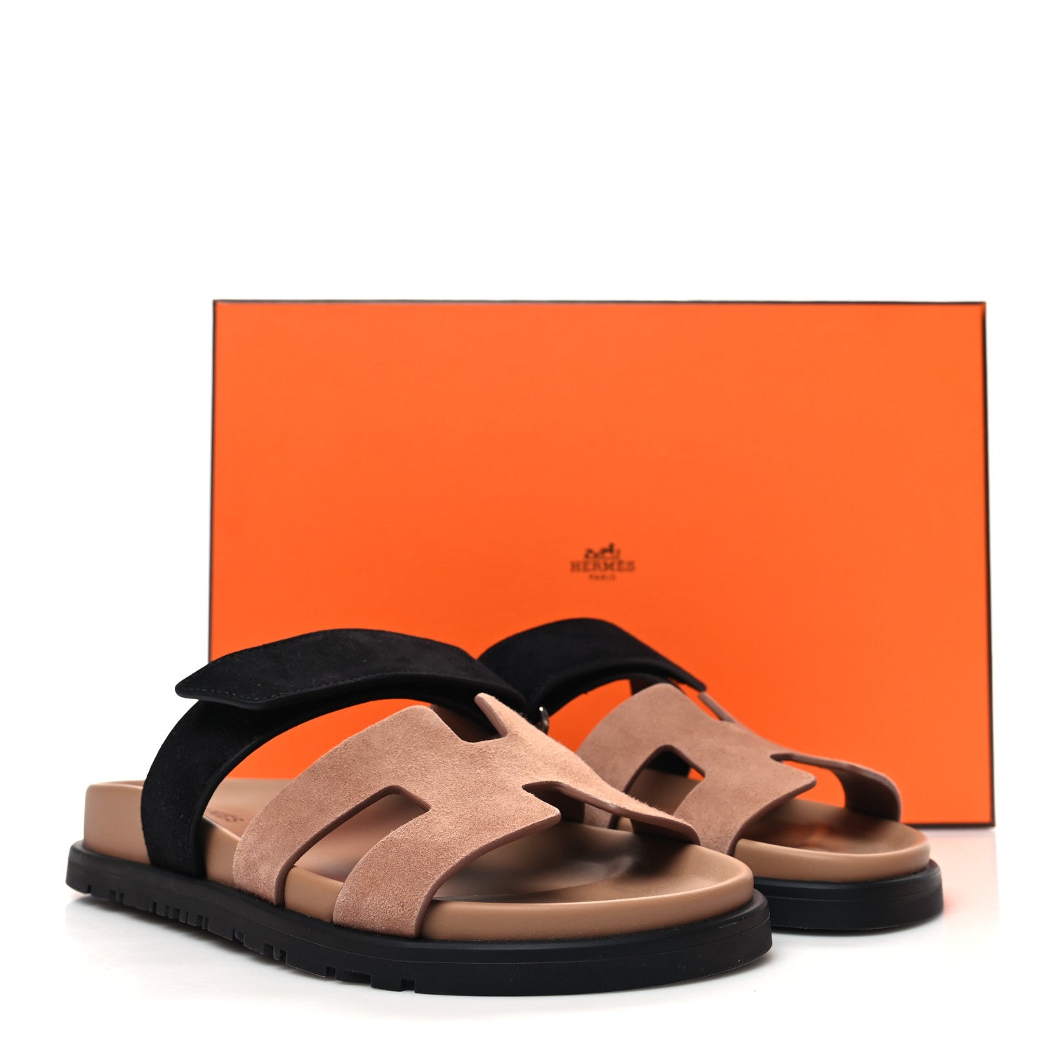 Hermes Suede Goatskin Womens Chypre Sandals 35 Rose Perle Black 9 of 9