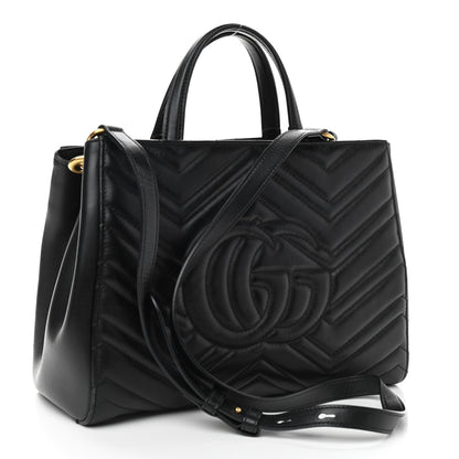 Gucci Calfskin Matelasse Small GG Marmont Tote Black 3 of 10