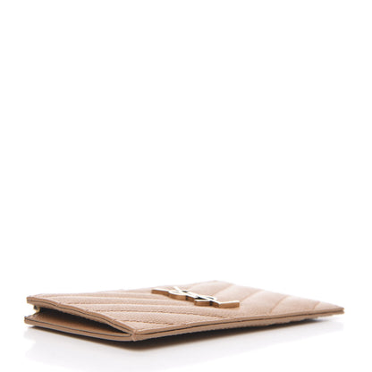 Saint Laurent Grain De Poudre Matelasse Chevron Monogram Fragments Zippered Card Case Cork 3 of 6