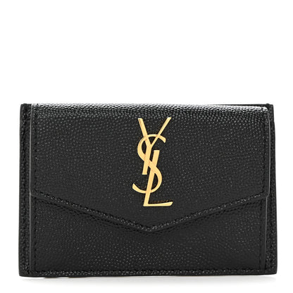 Saint Laurent Grain De Poudre Uptown Monogram Card Case Black 1 of 8