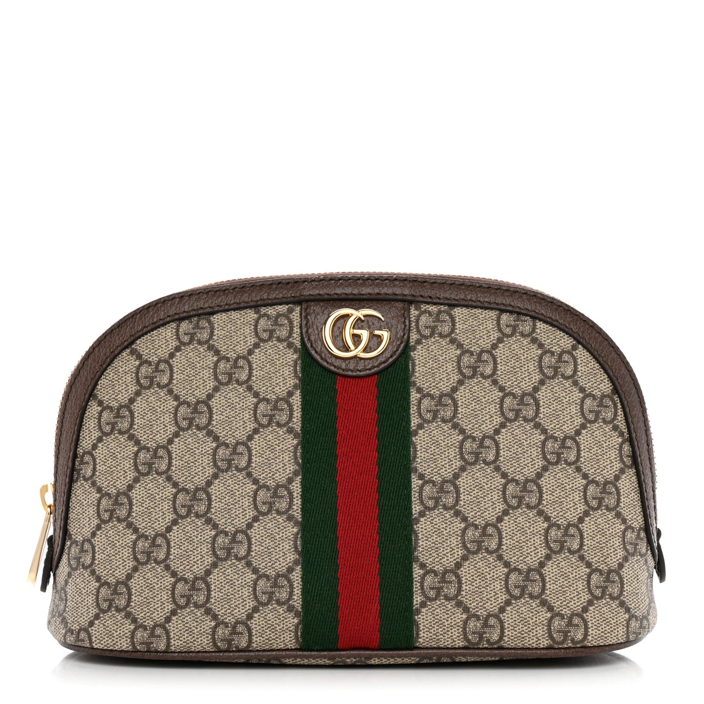 GG Supreme Monogram Textured Calfskin Web Large Ophidia Cosmetic Case Beige Ebony New Acero
