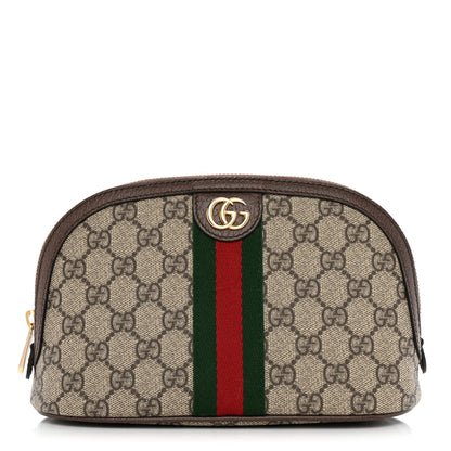 Gucci GG Supreme Monogram Textured Calfskin Web Large Ophidia Cosmetic Case Beige Ebony New Acero 1 of 8