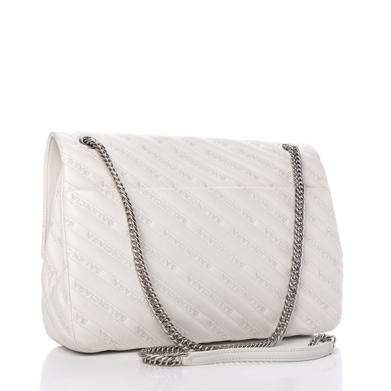 Balenciaga Calfskin Logo Matelasse Large BB Flap Chain Shoulder Bag White 3 of 12
