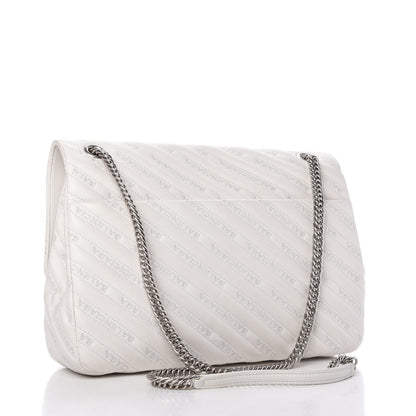Balenciaga Calfskin Logo Matelasse Large BB Flap Chain Shoulder Bag White 3 of 12