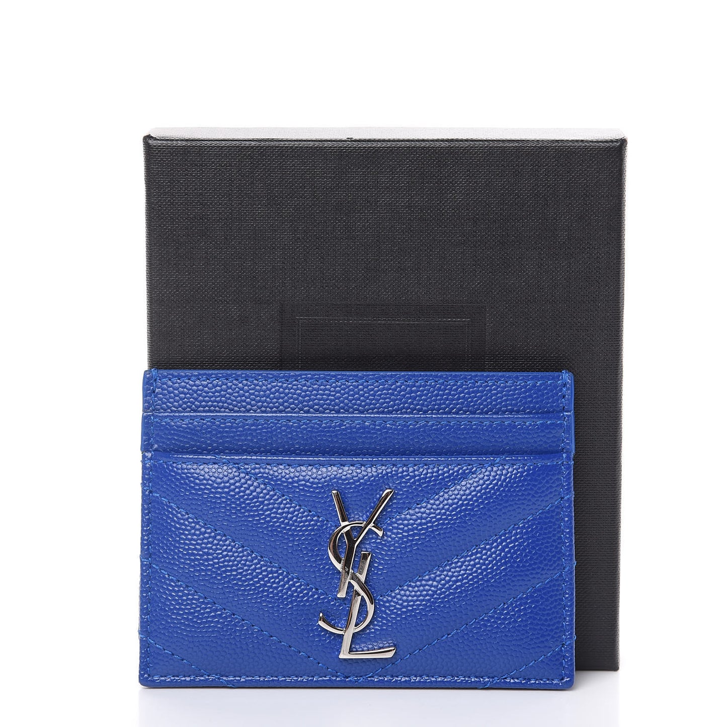 Grain De Poudre Matelasse Chevron Credit Monogram Card Case Blue Majorelle