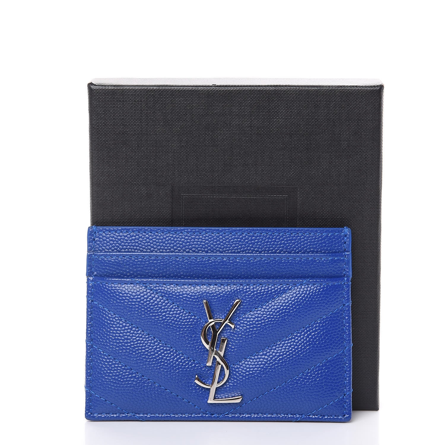 Saint Laurent Grain De Poudre Matelasse Chevron Credit Monogram Card Case Blue Majorelle 8 of 8