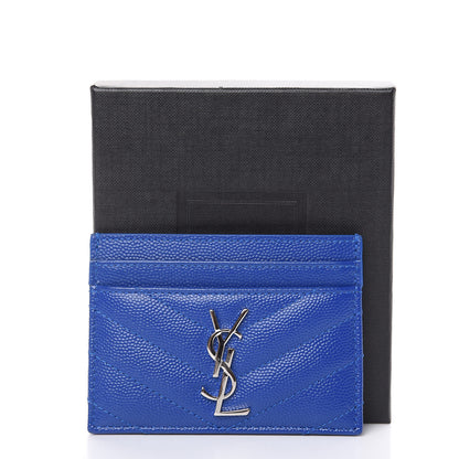 Saint Laurent Grain De Poudre Matelasse Chevron Credit Monogram Card Case Blue Majorelle 8 of 8