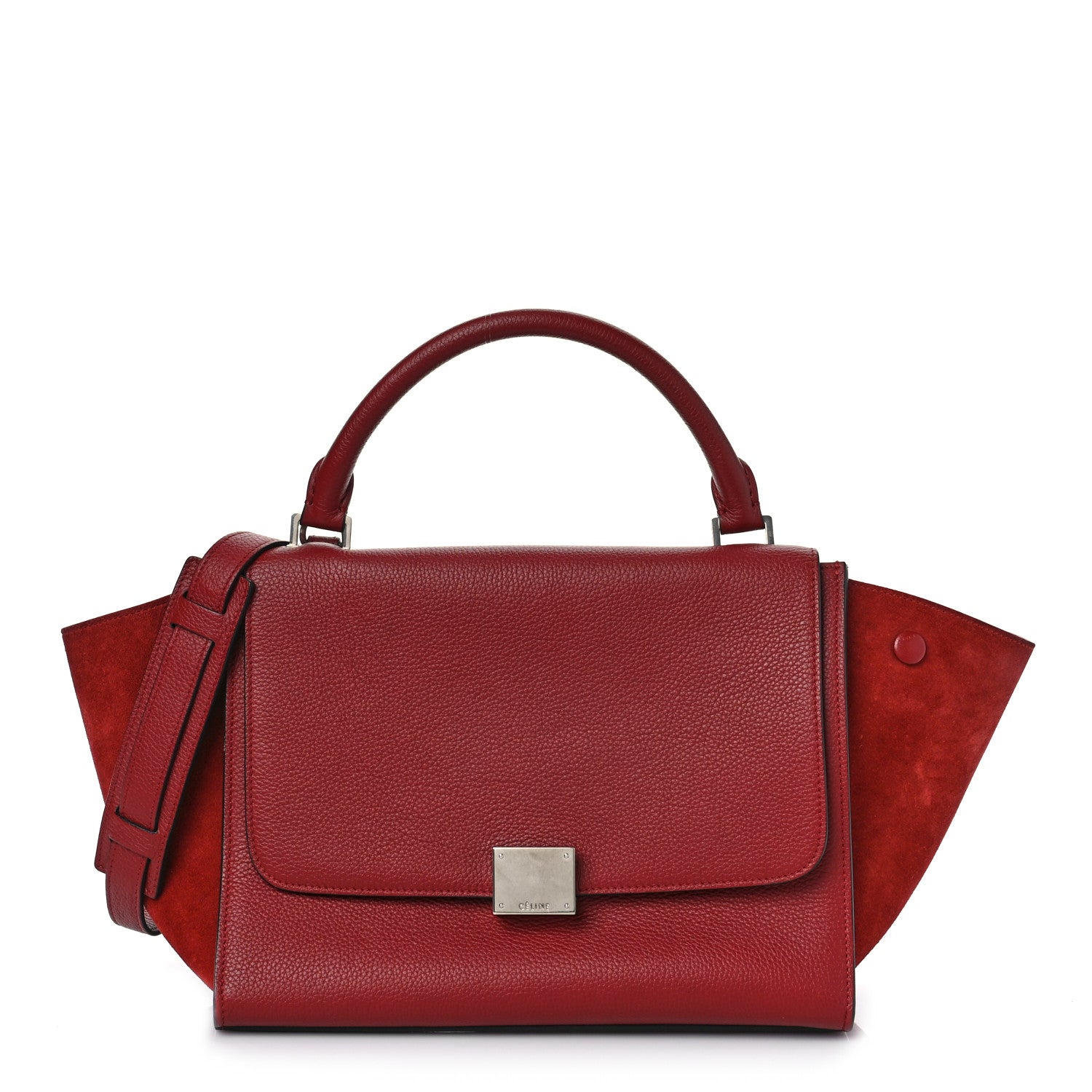 Celine Drummed Calfskin Suede Small Trapeze Merlot 1 of 8